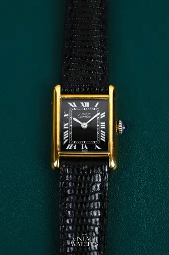 [2428] Cartier Lady Tank Black Roman Dial 